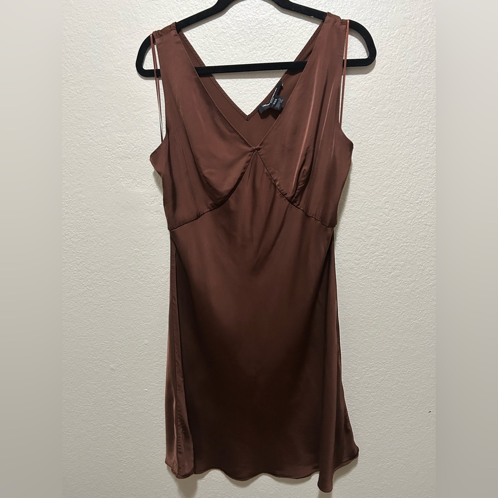 French Connection Chocolate Brown Viscose Slip Dress Size 14 90s Minimalist